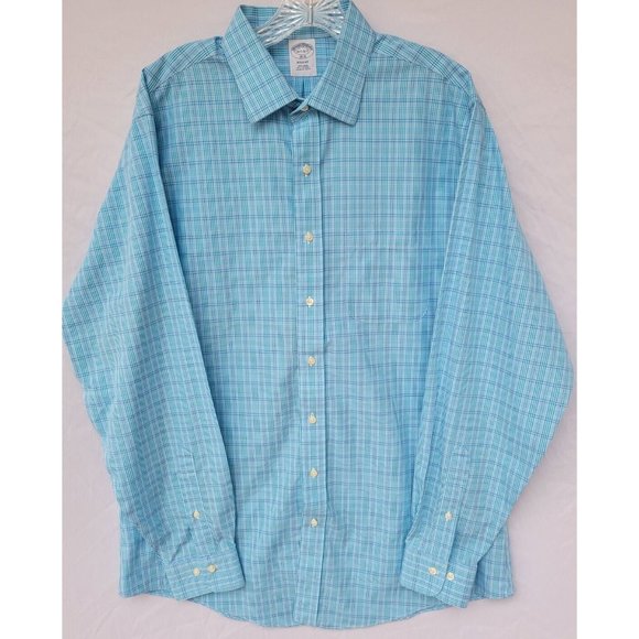 Brooks Brothers Regent Dress Shirt‎ 16 1/2 - 6/7  Blue Check, Non Iron, Cotton - Picture 1 of 7